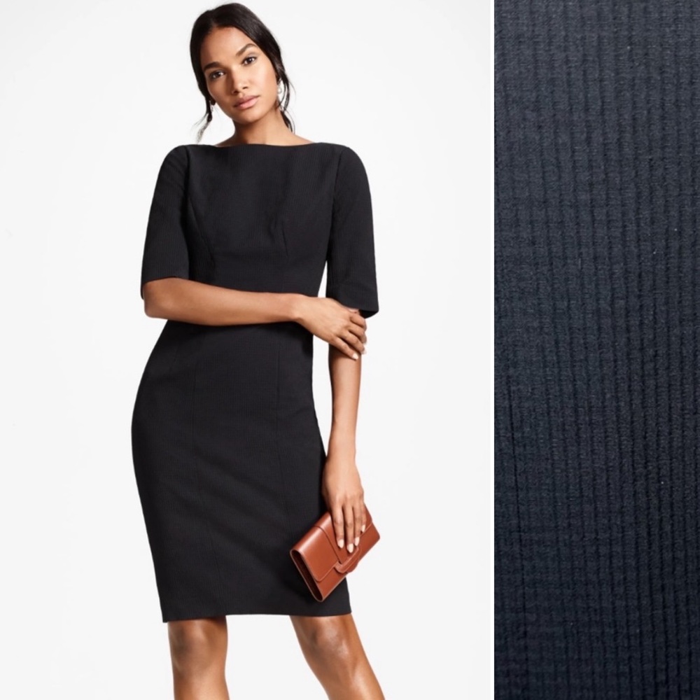 Brooks Brothers Black Textured Midi Sheath Dress- 10